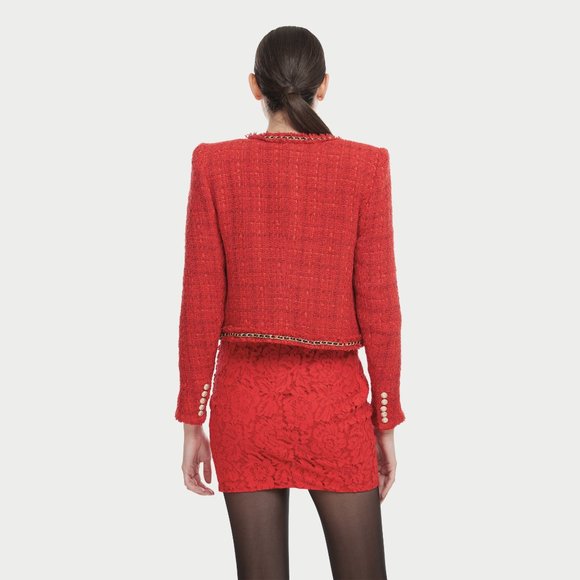 NEW Generation Love Size S Women's Elsa Chain Tweed Jacket - Red - Picture 3 of 3